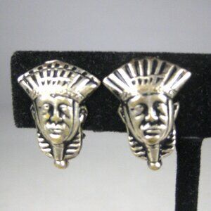Egyptian Pharaoh Earrings CLIP ON Silvetone Vintage 1950 Estate Noveda